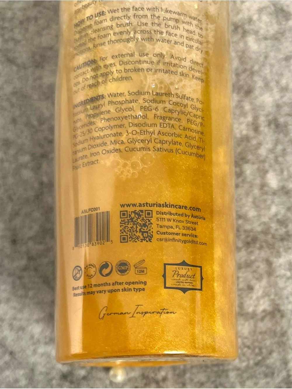 New Asturia Radiance Gold Foam Cleanser Infused with Phyto-Retinol & Vitamin C